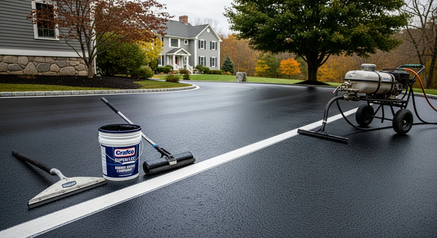 Professional driveway sealcoating application in Rochester, New Hampshire